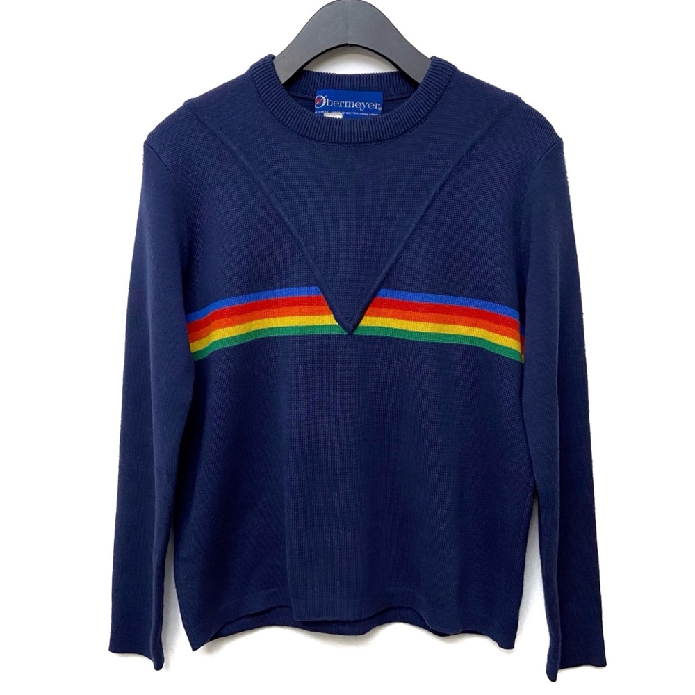 Vintage Obermeyer Retro Rainbow Stripe Sweater - Picture 1 of 9